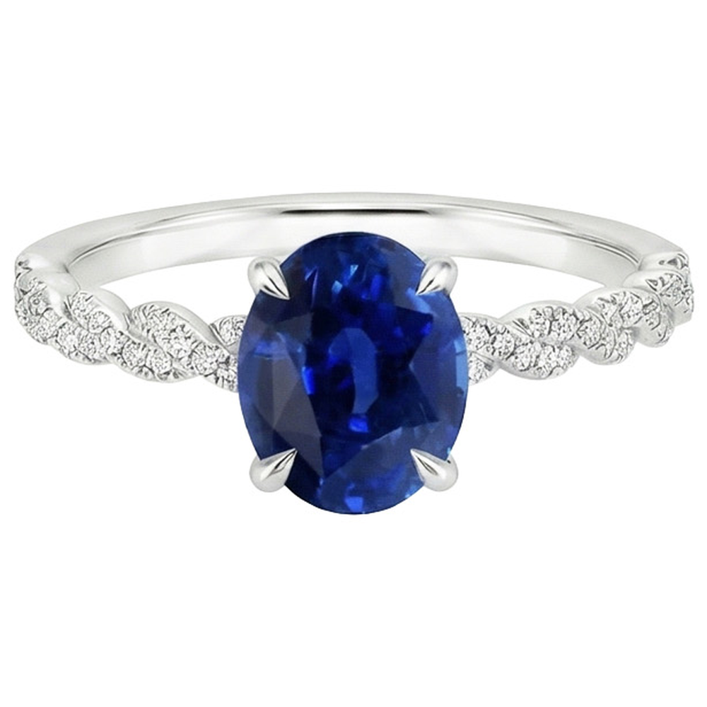 natural round sapphire 3.50ct ring on white background