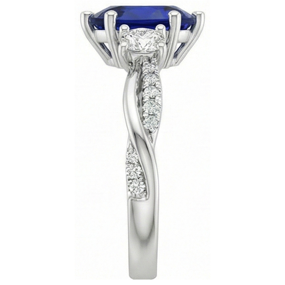 Gold Gemstone Ring Pear Blue Sapphire & Round Natural Earth Mined Diamonds 5.50 Carats