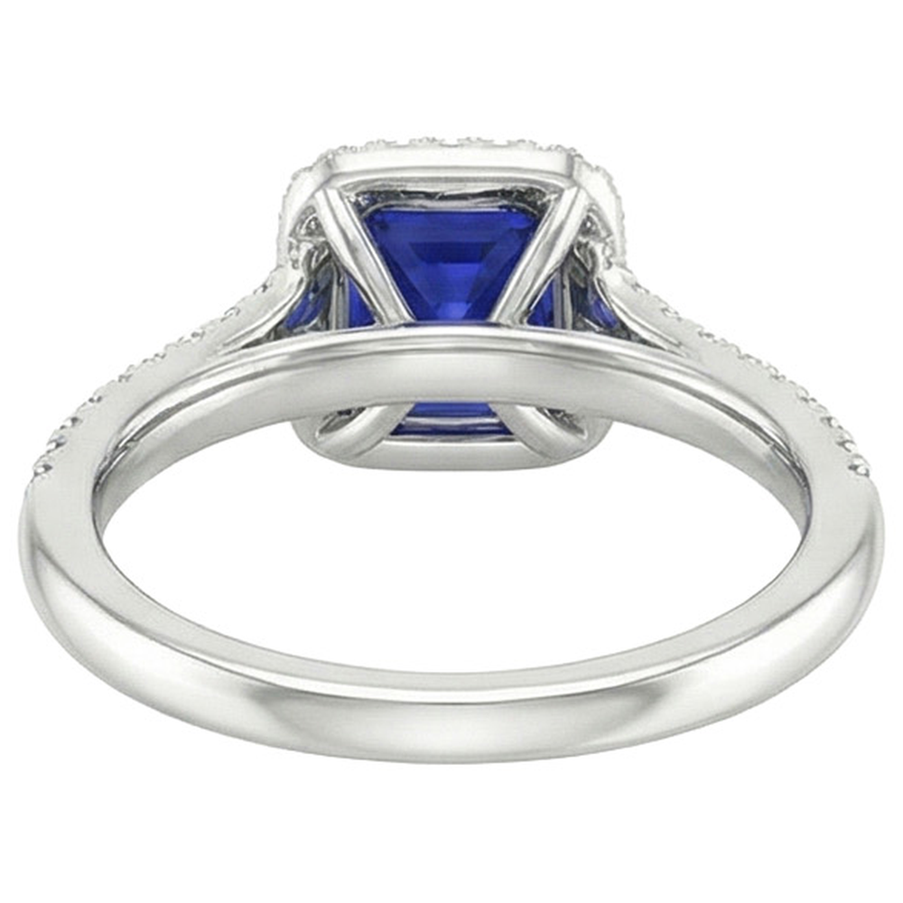 Gold Halo Natural Earth Mined Diamond ( Not Lab Grown ) Engagement Ring 3.25 Carats Asscher Blue Sapphire