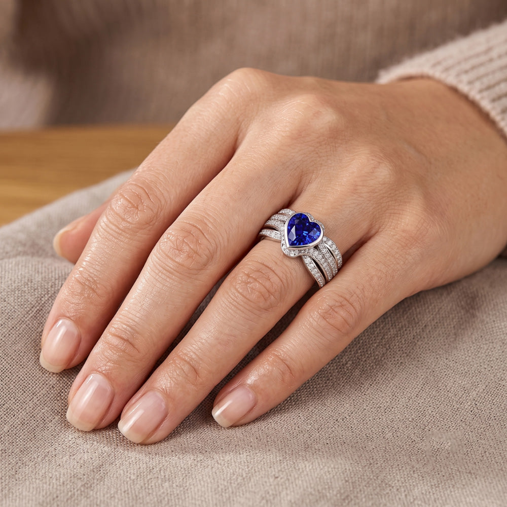 Gold Natural Earth Mined Diamond ( Not Lab Grown ) Sapphire Ring With Jacket 4.50 Carats Bezel & Pave Set