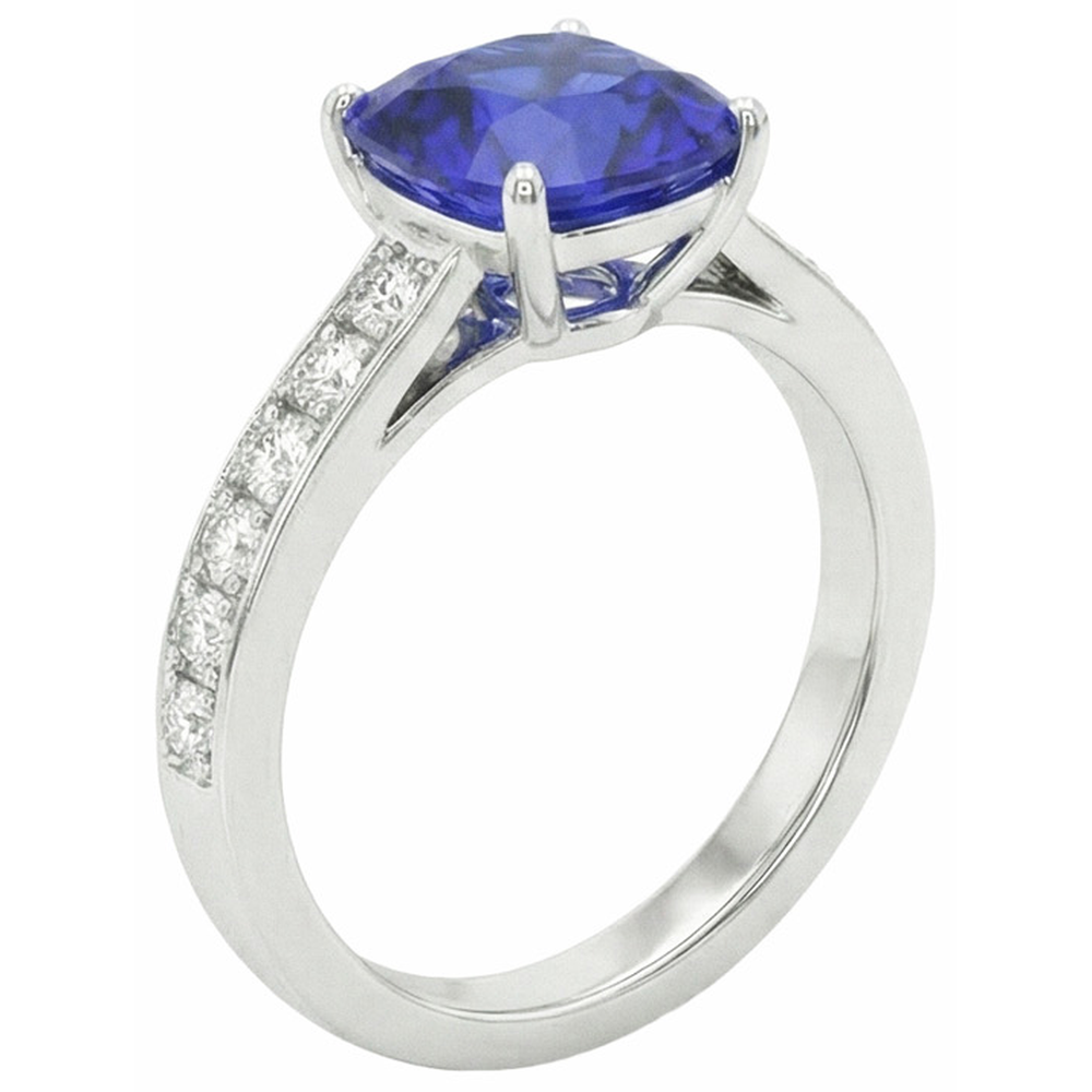 Gold Solitaire Blue Sapphire Ring With Round Natural Earth Mined Diamond ( Not Lab Grown ) Accents 6 Carats
