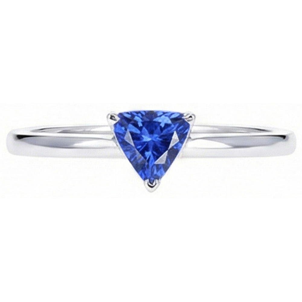 Gold Solitaire Trillion Sri Lankan Sapphire Ring 0.50 Carats Jewelry