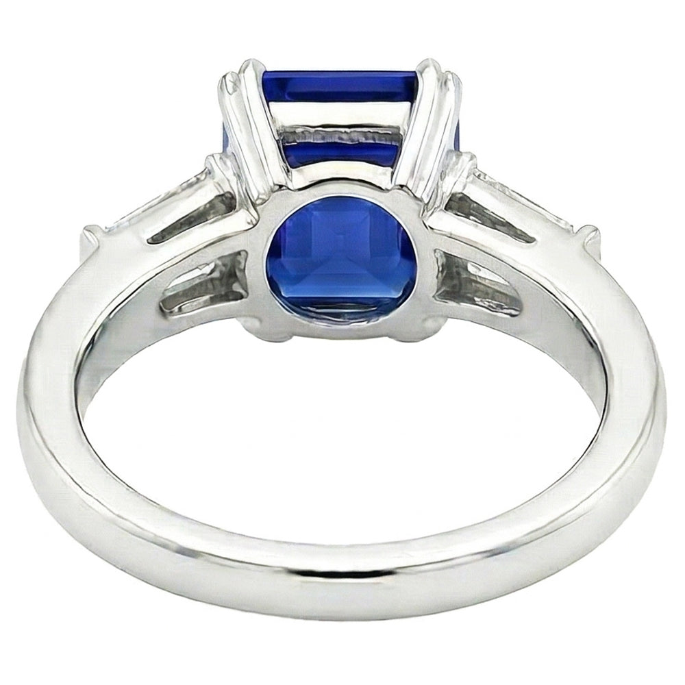 Gold Three Stone Asscher Sapphire Ring 2.50 Carats Baguette Natural Earth Mined Diamond ( Not Lab Grown )s