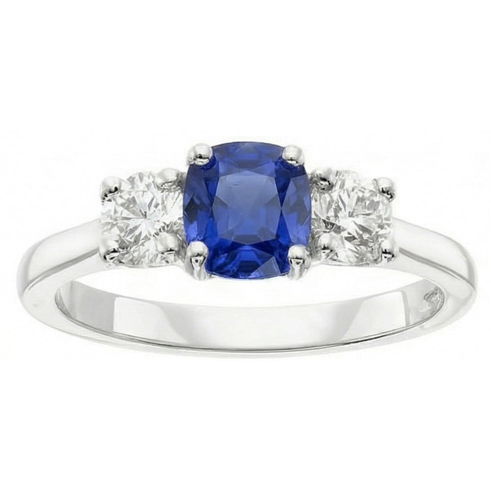 Gold Three Stone Engagement Ring Radiant Sapphire 2 Carat Natural Earth Mined Diamond ( Not Lab Grown )s