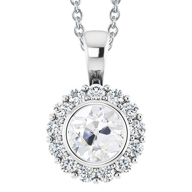 Gold 14K Halo Real Diamond Pendant Bezel Set Round Old Miner 4.50 Carats