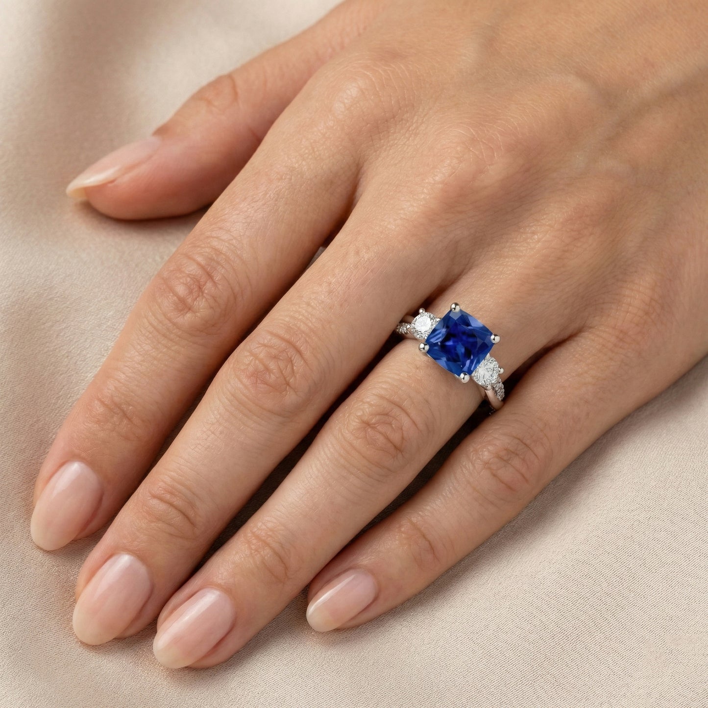 natural round sapphire 2.75ct ring three quarter angle