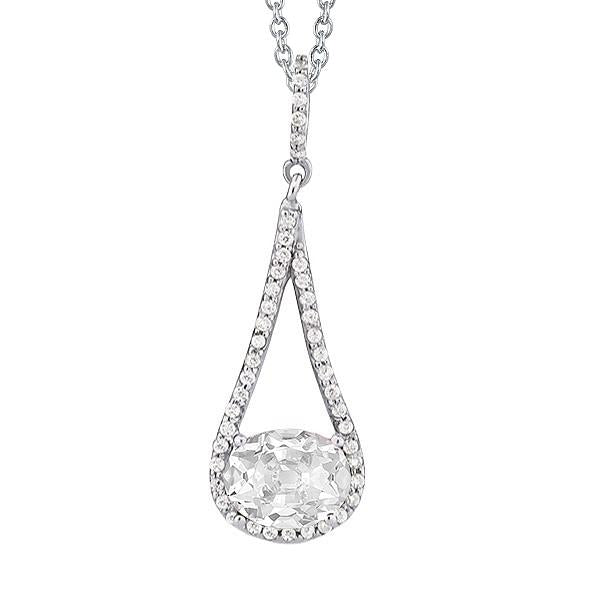 Gold Real Diamond Pendant Necklace Oval Old Miner V Shape 3 Carats Jewelry