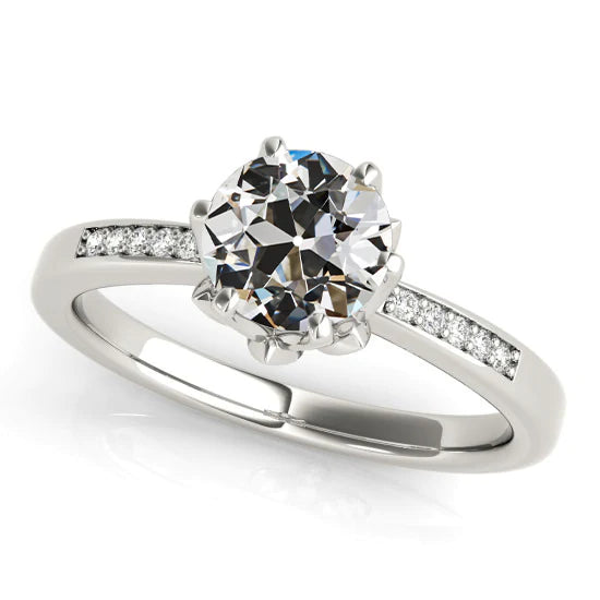 Gold Round Old Cut Real Diamond Engagement Ring 6 Prong Set 3 carats