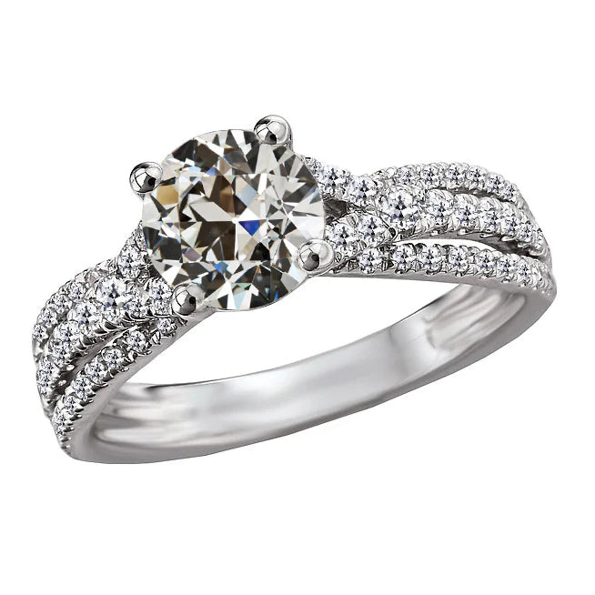 Gold Round Old Miner Genuine Diamond Ring Triple Row Accents 7.50 Carats
