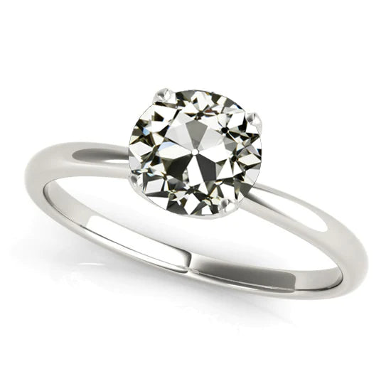 Gold Solitaire Ring Round Old Cut Real Diamond Tapered Shank 2 Carats