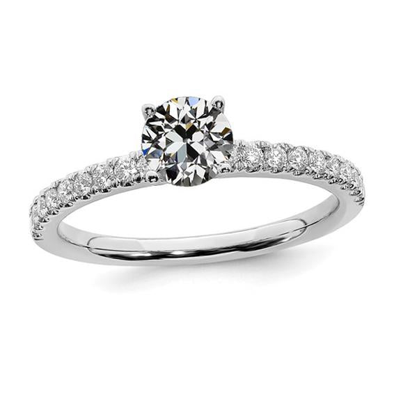 Gold Solitaire Ring With Accents Round Old Mine Cut Genuine Diamond 3 Carats