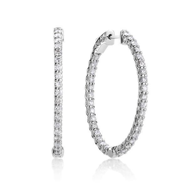 Gold White 14K 2.60 Carats Round Cut Real Diamonds Women Hoop Earrings