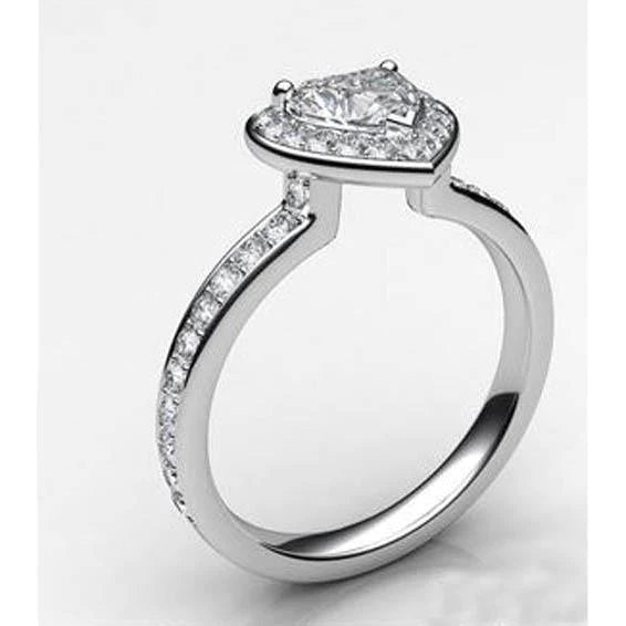 Gorgeous Heart Cut With Round Real Diamond Halo Ring 6.10 Carats White Gold
