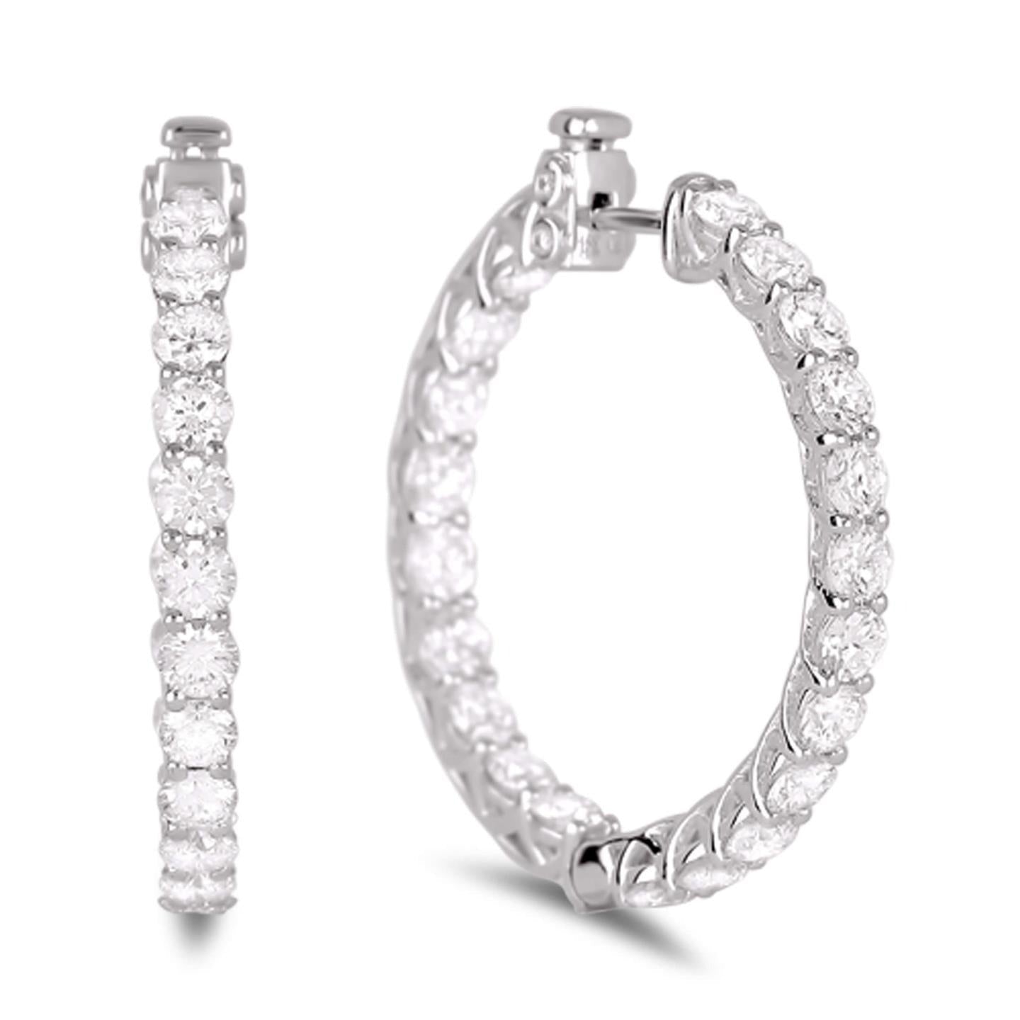 Gorgeous Round Cut Real Diamond Hoop Earring White Gold 4.10 Carats - Hoop Earrings-harrychadent.ca