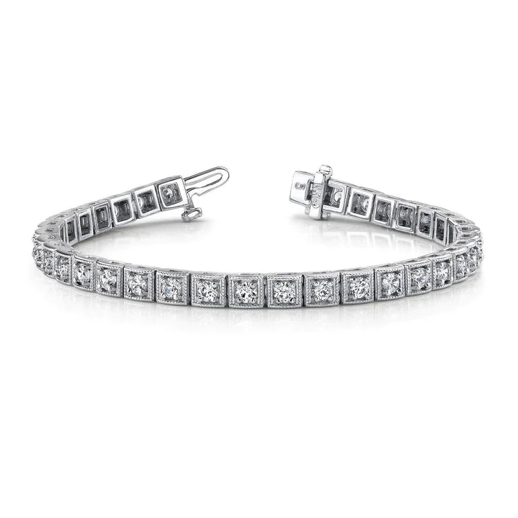 Gorgeous Round Prong Set Genuine Diamond Square Link Bracelet White 7 Ct