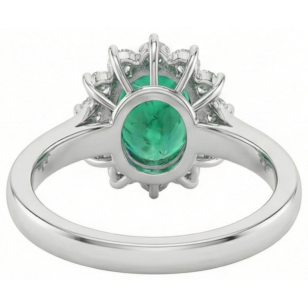 natural round emerald 3.50ct ring on white background