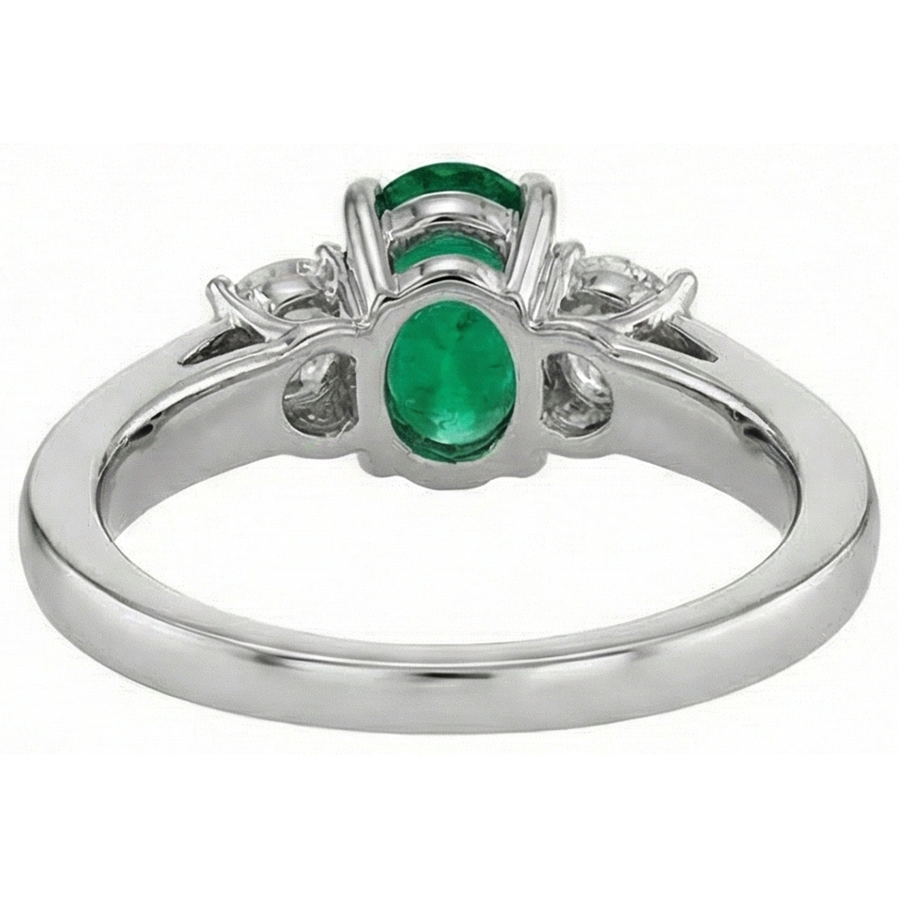 Green Emerald With Natural Earth Mined Diamond ( Not Lab Grown ) Engagement Ring 3 Stone Prong Set 2.50 Ct. WG 14K