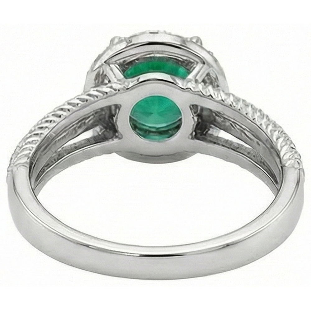 natural round emerald 3.60ct ring on white background