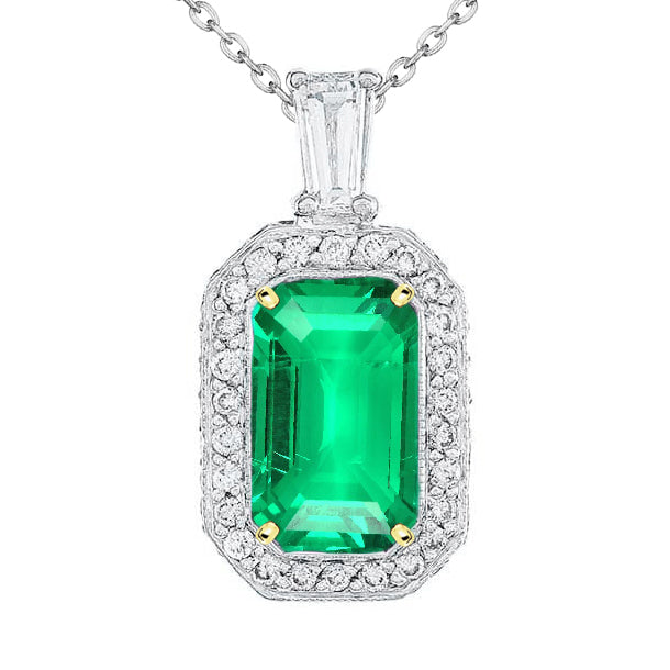 Emerald Step Cut Gemstone Pendant in 14K Two Tone Gold – main view