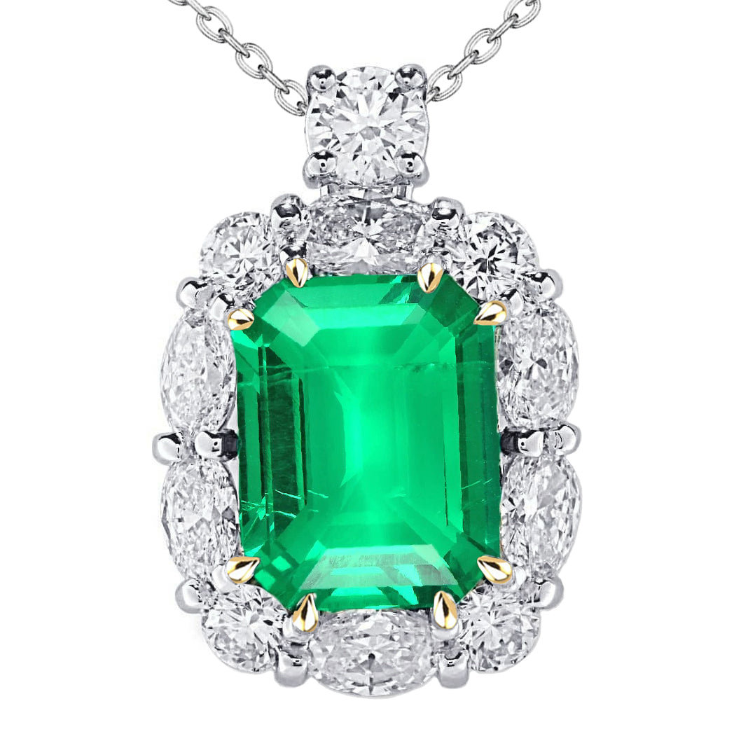 Emerald Stone Pendant Necklace 6-ct Two-Tone 14K Gold – main view