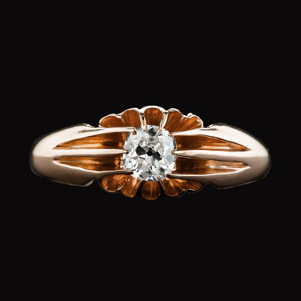 Gypsy Solitaire Round Old Mine Cut Genuine Diamond Ring Flower Style 1 Carat