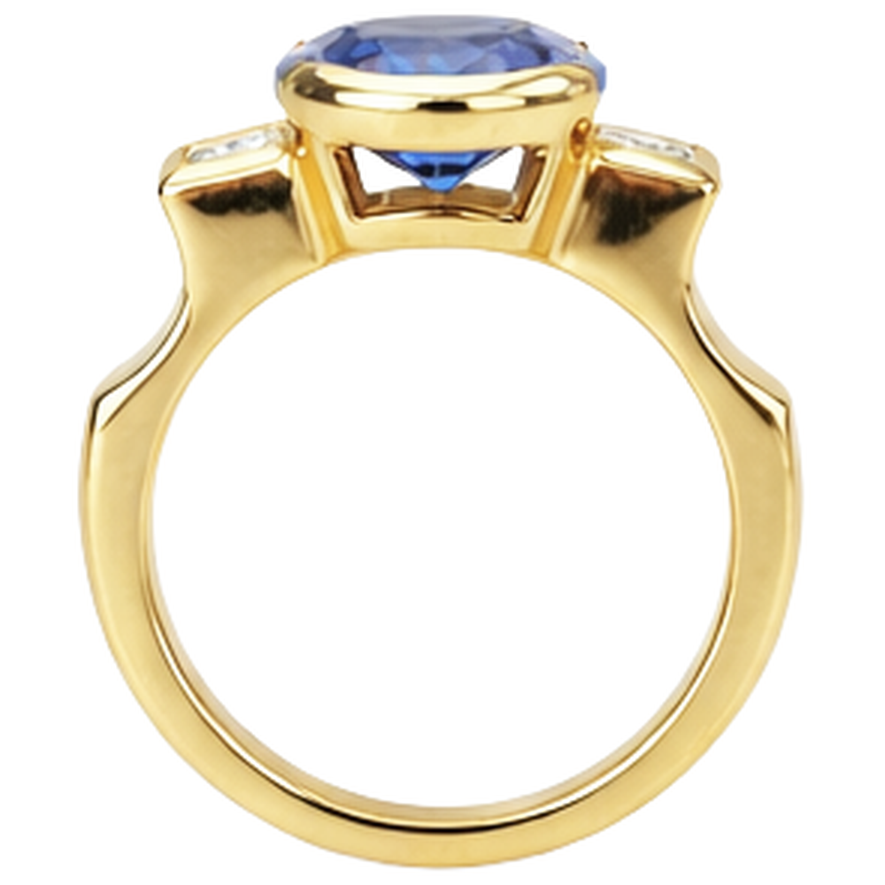 Half Bezel 2.10 Carat Tanzanite And Natural Earth Mined Diamond ( Not Lab Grown ) s 3-Stone Ring Gemstone