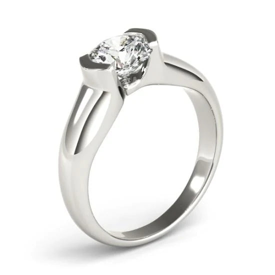 Half Bezel 1 Carat Natural Diamond Solitaire Engagement Ring White Gold