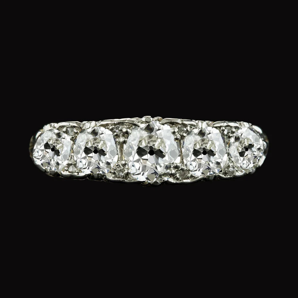 Half Eternity Band 5 Stone Old Mine Cut Lab Grown Diamond 5.50 Carats Gold 14K