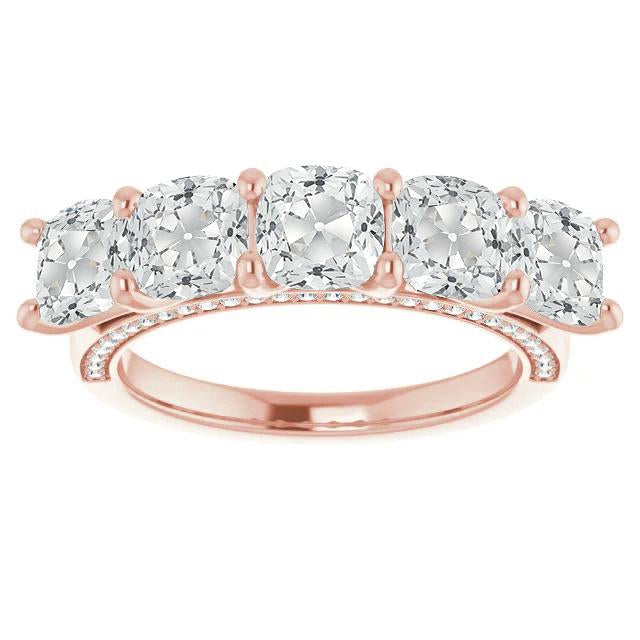 Half Eternity Band Cushion Old Cut Lab Grown Diamond Rose Gold 11.25 Carats
