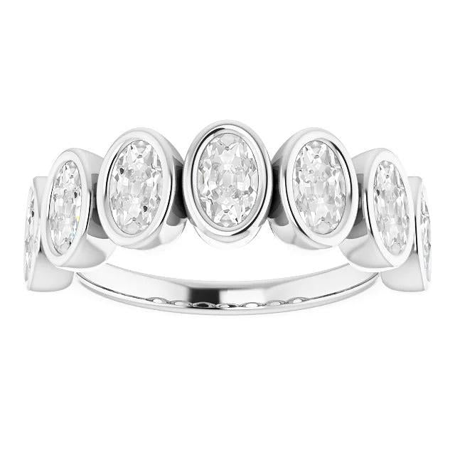 Half Eternity Band Oval Old Cut Lab Grown Diamond 7 Stone Bezel Set 10.50 Carats