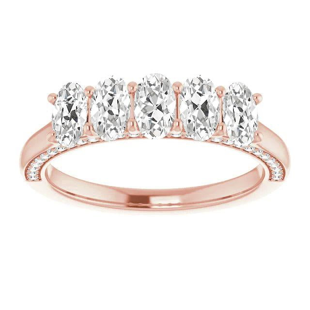 Half Eternity Band Oval Old Mine Cut Lab Grown Diamond 14K Gold 8.75 Carats