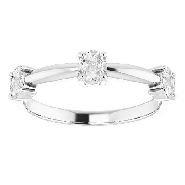 Half Eternity Band Oval Old Mine Cut Lab Grown Diamond Button Prong Set 3 Carats