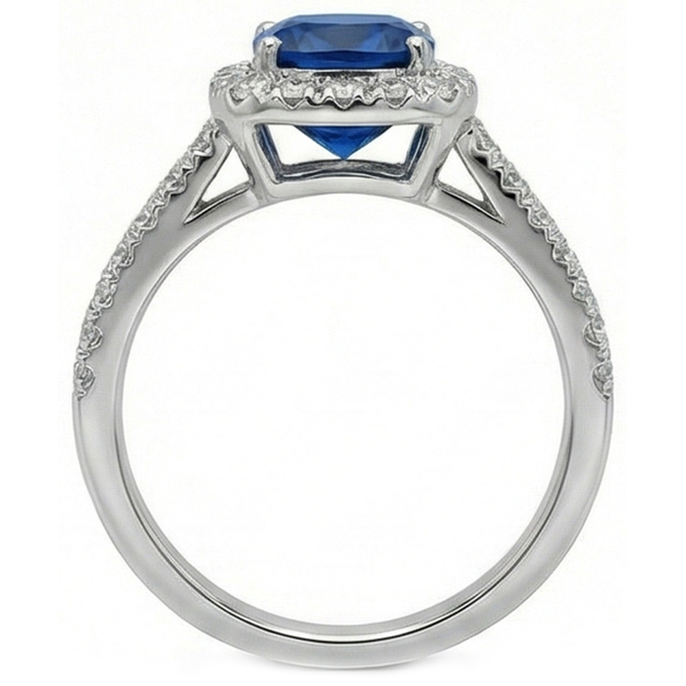 Halo 3.90 Ct Sri Lanka Sapphire Natural Earth Mined Diamond ( Not Lab Grown )s Wedding Ring White Gold