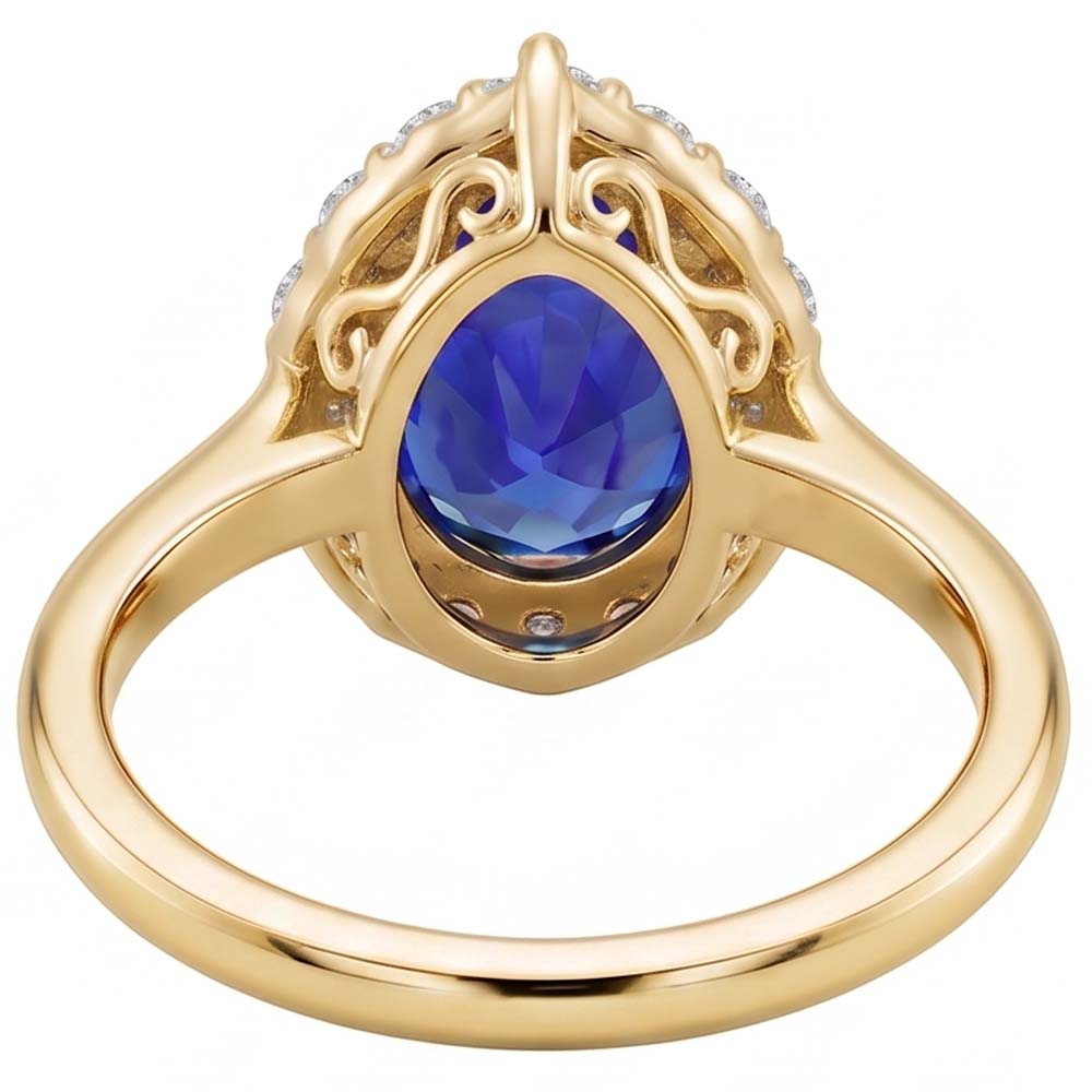Halo Anniversary Ring Pear Ceylon Sapphire & Natural Earth Mined Diamond ( Not Lab Grown )s 3.50 Carats