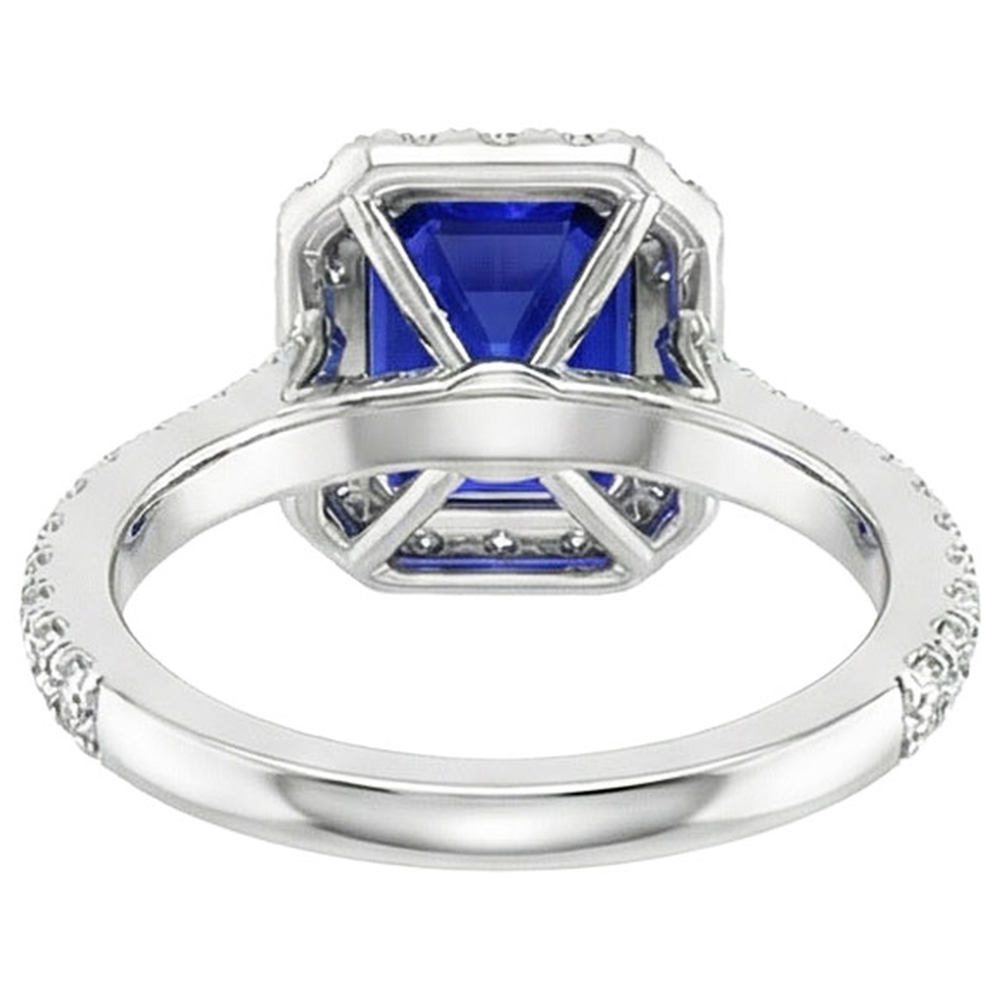Halo Blue Sapphire Natural Earth Mined Diamond ( Not Lab Grown ) Ring With Accents 10.25 Carats