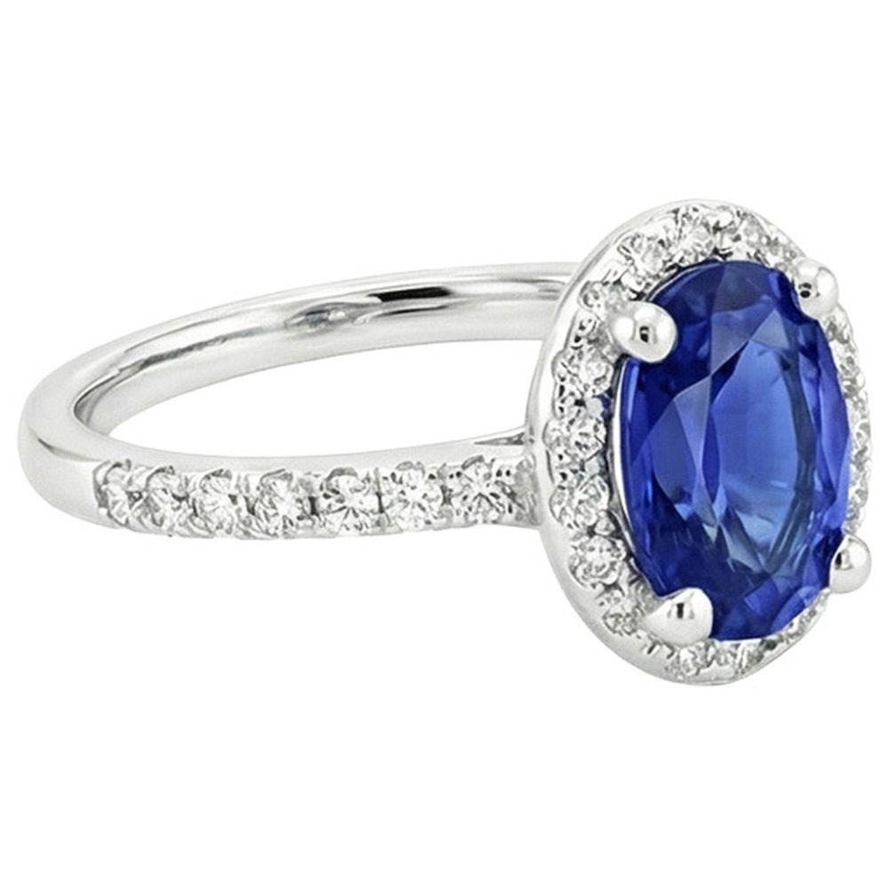 Halo Ceylon Sapphire Ring Oval Cut & Round Natural Earth Mined Diamond ( Not Lab Grown )s 3.25 Carats