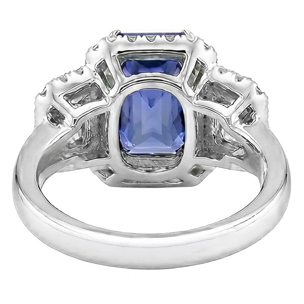 Halo Engagement Blue Sapphire Ring 4.50 Carats Emerald & Round Natural Earth Mined Diamond ( Not Lab Grown )