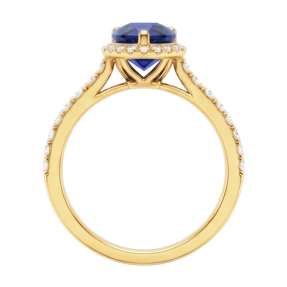 Halo Engagement Ring Deep Blue Sapphire & Pave Set Natural Earth Mined Diamond ( Not Lab Grown )s 5 Carats