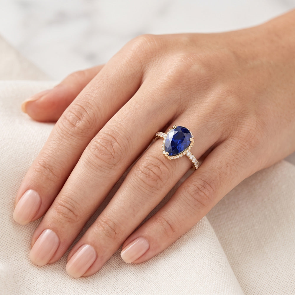 Halo Engagement Ring Deep Blue Sapphire & Pave Set Natural Earth Mined Diamond ( Not Lab Grown )s 5 Carats