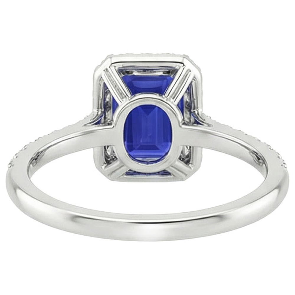 Halo Fancy Natural Earth Mined Diamond ( Not Lab Grown ) Ring Emerald Cut Sri Lankan Sapphire 4.25 Carats