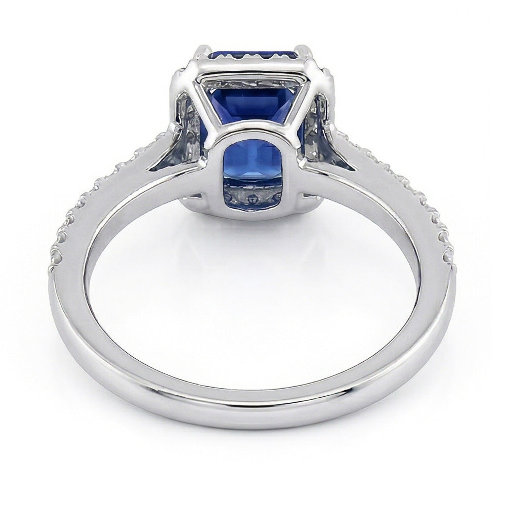 Halo Gold Natural Earth Mined Diamond ( Not Lab Grown ) Ring Emerald Blue Sapphire With Accents 3 Carats