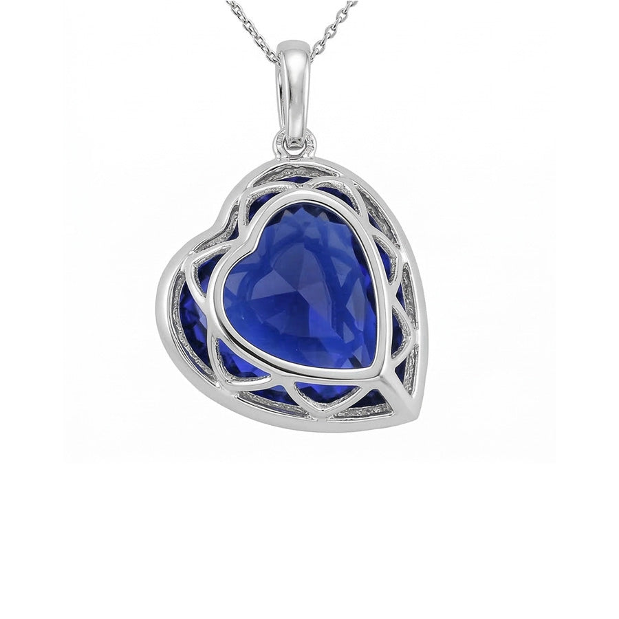 Halo Heart Dark Blue Sapphire & Round Natural Earth Mined Diamond ( Not Lab Grown ) Pendant 9 Carats