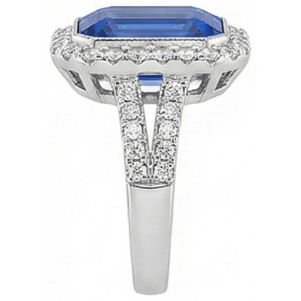 Halo Natural Earth Mined Diamond ( Not Lab Grown ) Bezel Set Emerald Blue Sapphire Engagement Ring 4 Carats