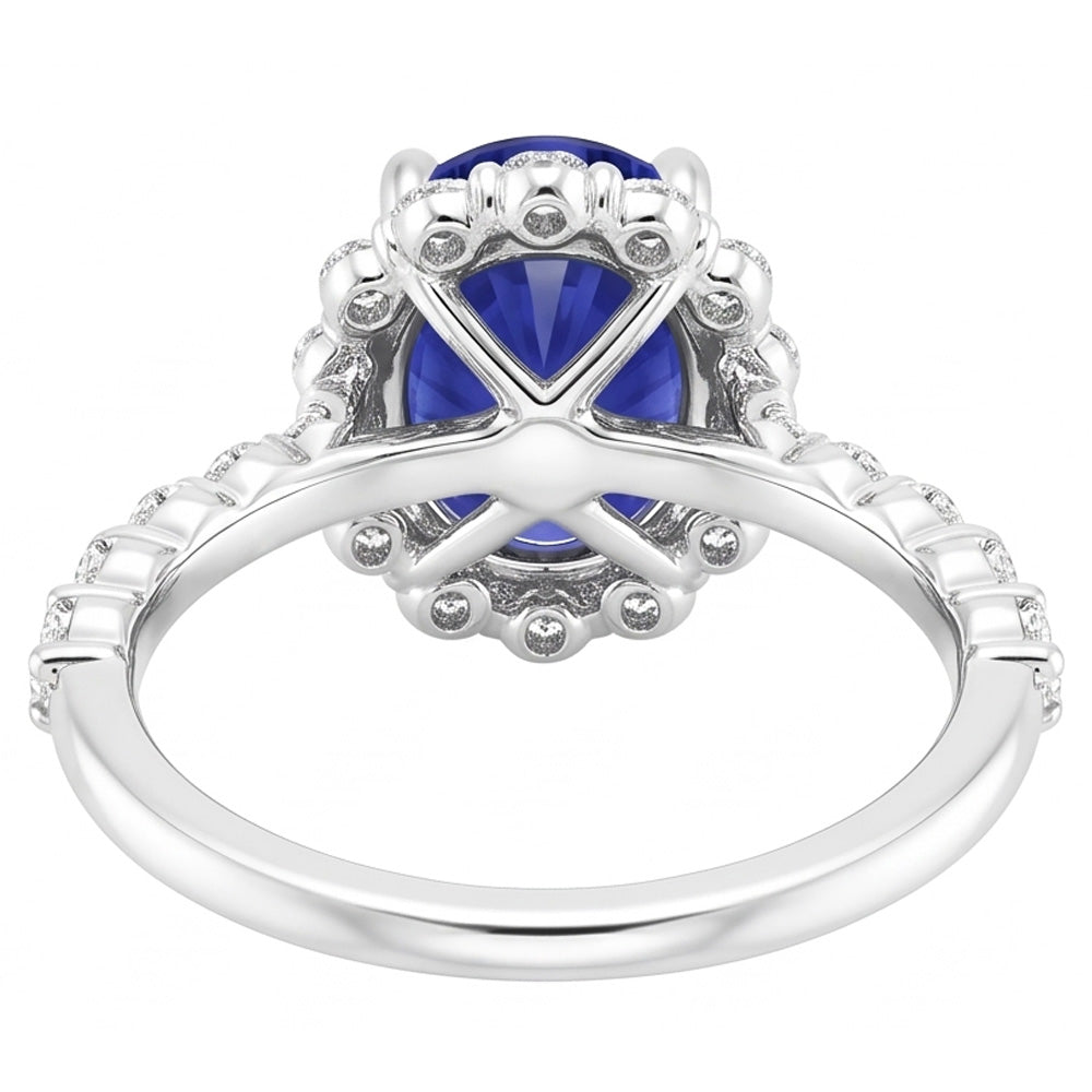 Halo Natural Earth Mined Diamond ( Not Lab Grown ) Ring Flower Style Sri Lankan Sapphire 4 Carats