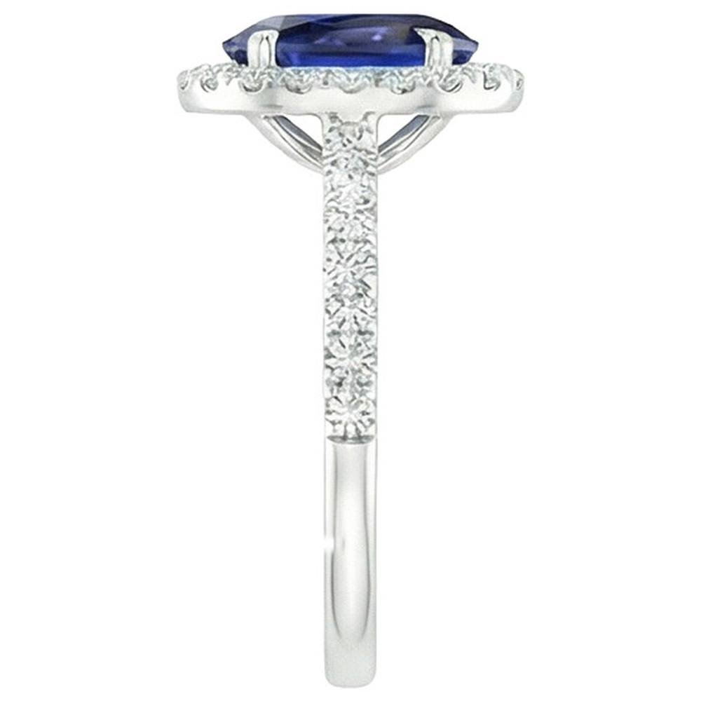 Halo Natural Earth Mined Diamond ( Not Lab Grown ) Ring Gold Oval Sri Lankan Sapphire With Accents 6 Carats