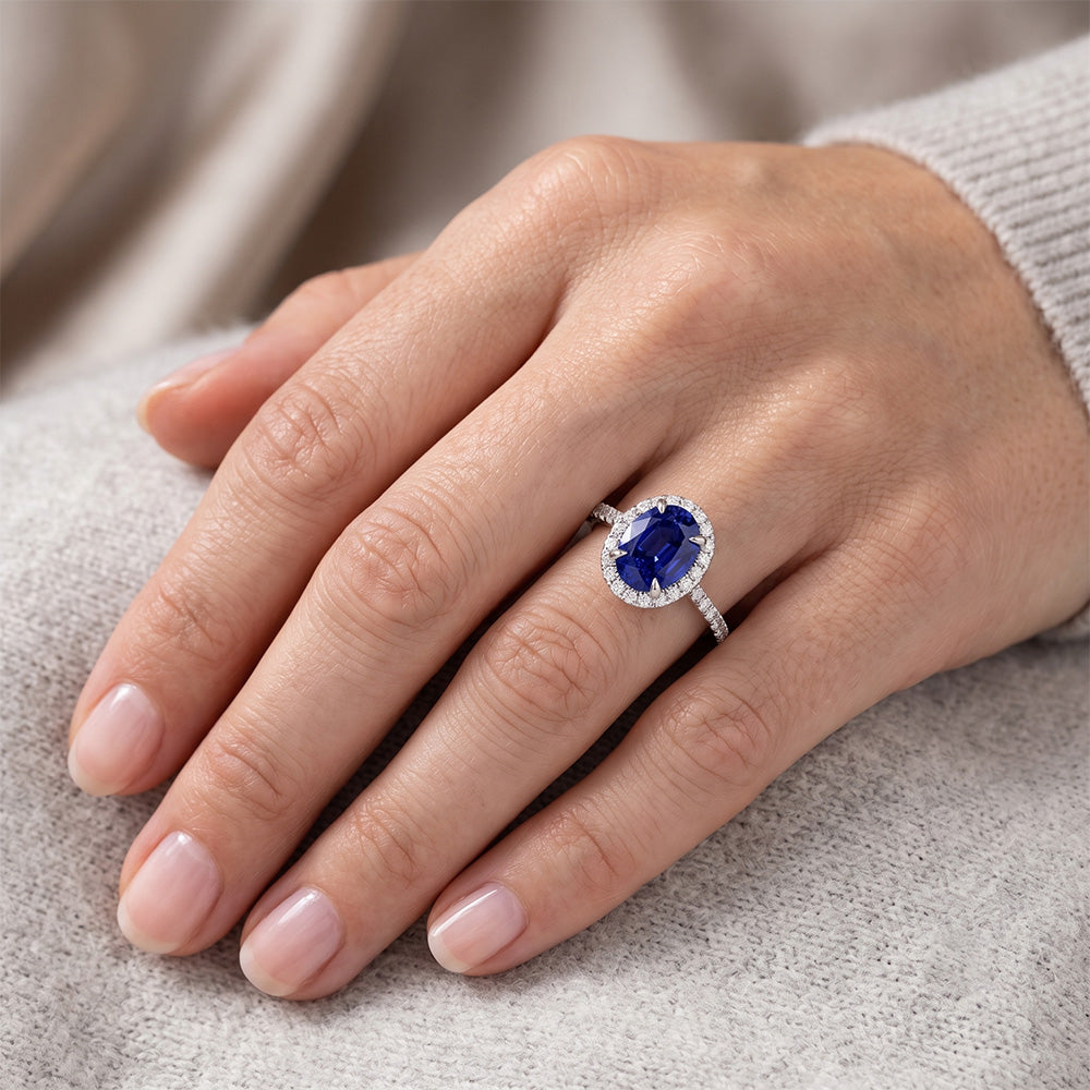 Halo Natural Earth Mined Diamond ( Not Lab Grown ) Ring Sapphire Jewelry