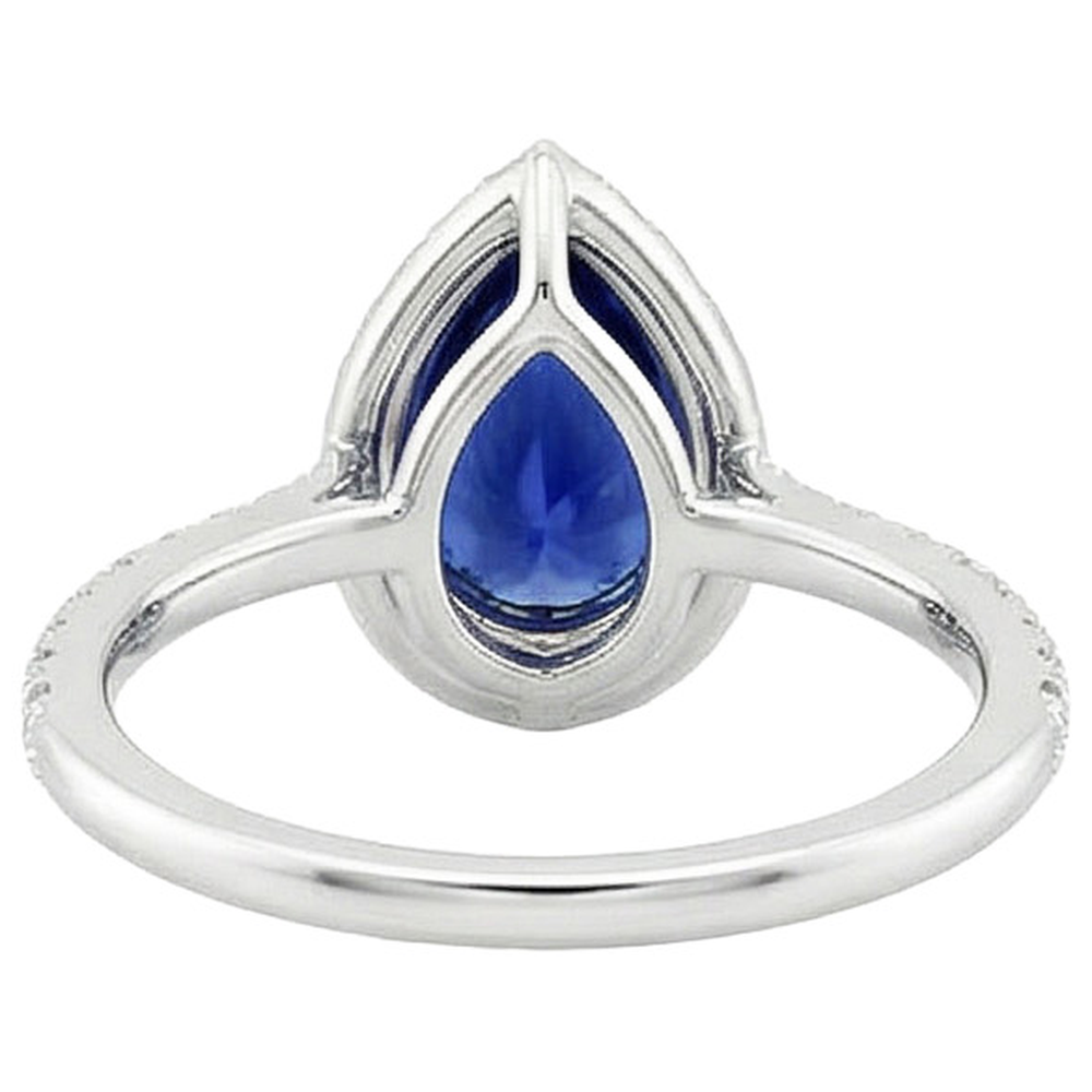 Halo Natural Earth Mined Diamond ( Not Lab Grown ) Ring Teardrop Style Blue Sapphire With Accents 5.50 Carat