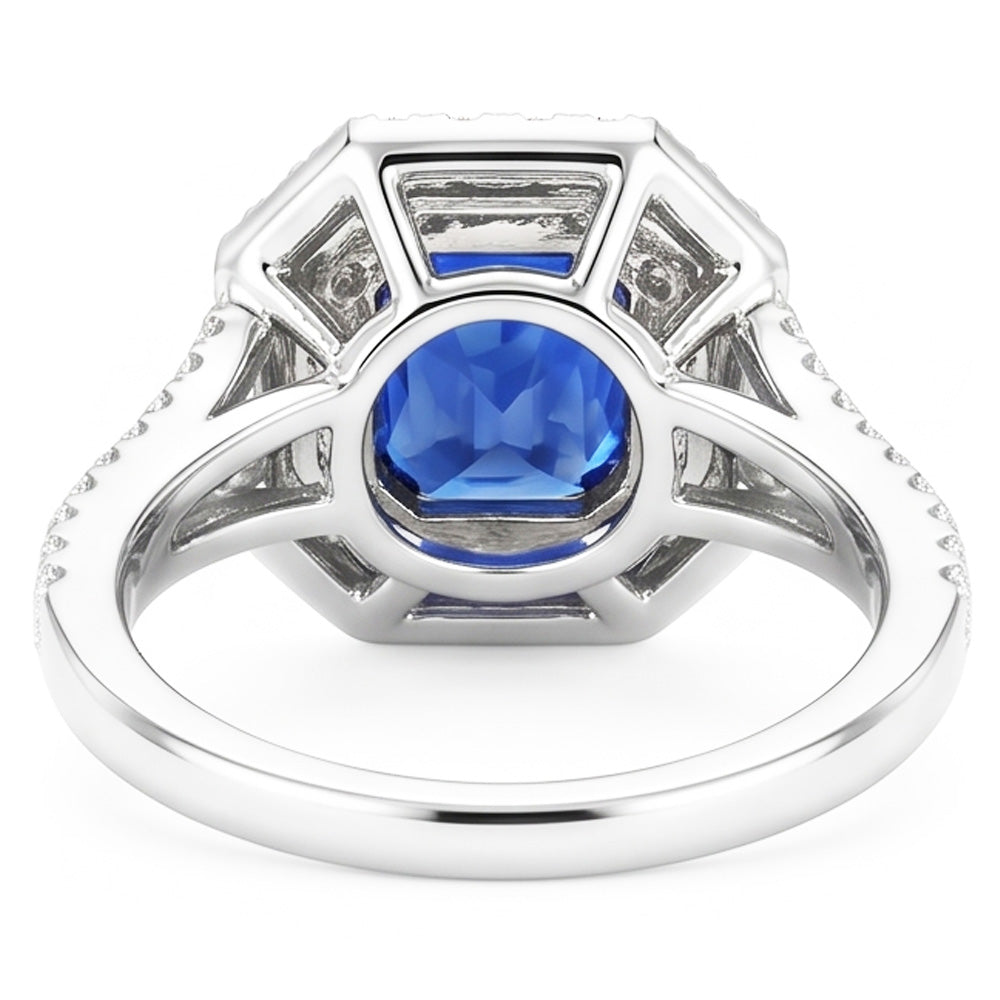 Halo Natural Earth Mined Diamond ( Not Lab Grown ) Sapphire Ring Radiant Cut Gold Split Shank 3.50 Carats