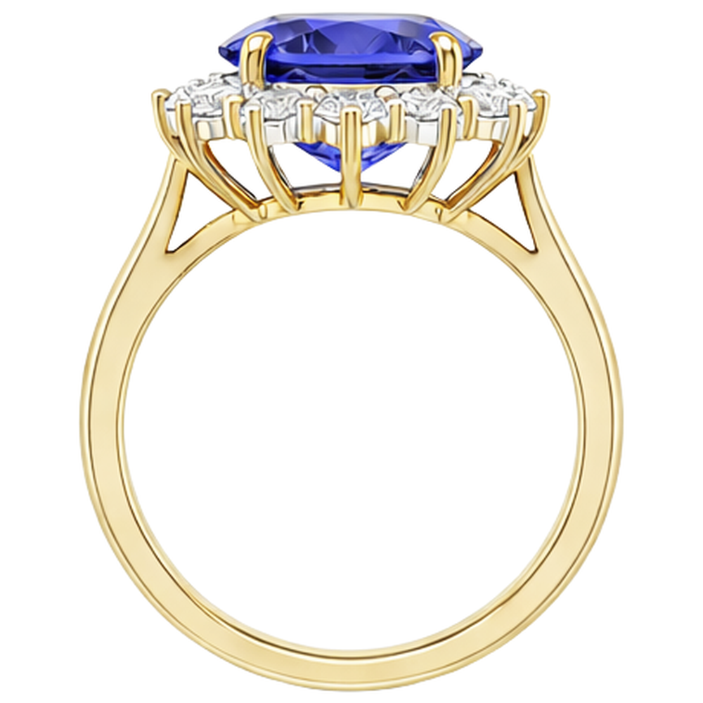 natural round tanzanite 8.50ct ring on white background
