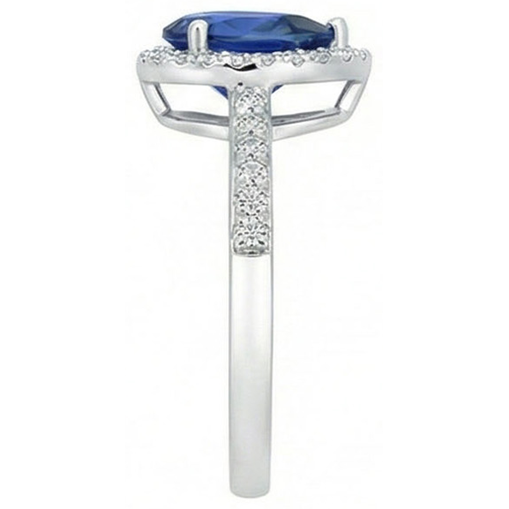 Halo Pear Blue Sapphire Ring & Natural Earth Mined Diamond ( Not Lab Grown )s 3.25 Carats White Gold 14K